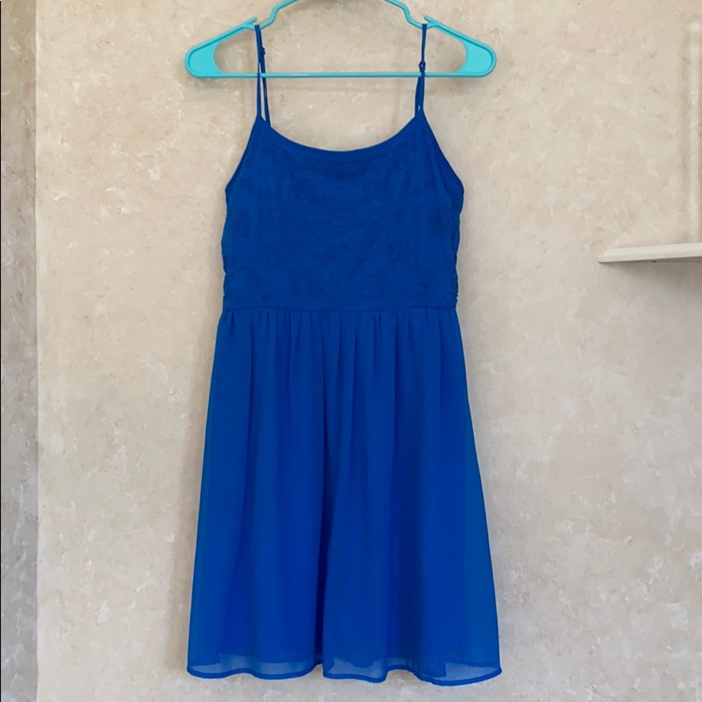 Royal Blue Flowy Sundress with threaded designs
